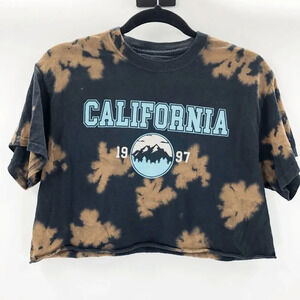 Full Tilt Women's Black Tie Dye California 1997 Short Sleeve Crop Top Size S